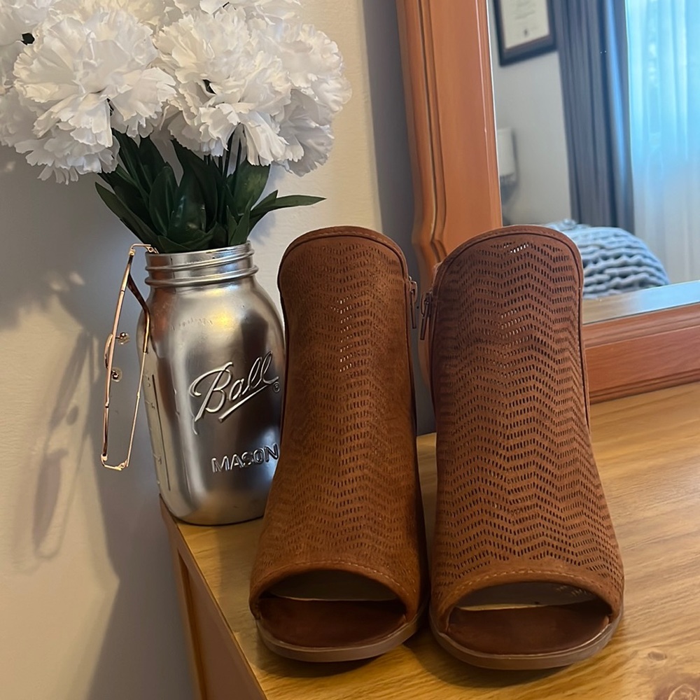 Brown suede booties